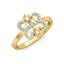 Real 14K Yellow Gold Lab-Created  Diamond Butterfly Engagement wedding Ring
