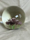 Vintage Art Glass Paperweight Lampwork Purple Chrysanthemum Flower Murano Style