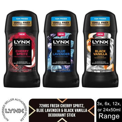 Lynx Deodorant Stick Black Vanilla, Blue Lavender & Cherry Spritz, 50ml