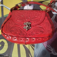 Patricia Nash Micaela Tooled Vine Lava Red Whipstitch Shoulder Dust Bag Papaya