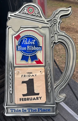 Vintage - 1980's Pabst Blue Ribbon Beer Sign Calendar Mug Bar Sign - Man Cave