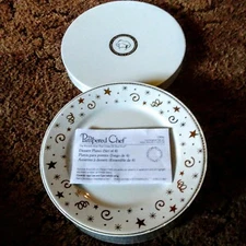 Pampered Chef 8" White With Gold Stars Swirls 1996 Dessert Plates Set Of 4