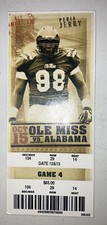 Ole Miss vs Alabama Football game Day ticket Stub. 2011