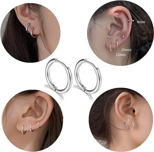 Juego de 5 pares de pendientes de aro Huggie para mujer hombre apilables delicados anillos de aro aros - Imagen 16 de 19