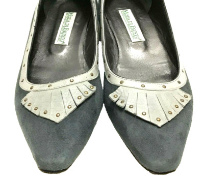 Vintage Italy Moda Di Fausto Shoes Sz 7 Gray Suede Leather Kiltie Studs