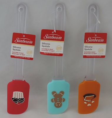 Set of 3 Sunbeam 10'' Silicone Icing Frosting Cake Spatula Kitchen with designs