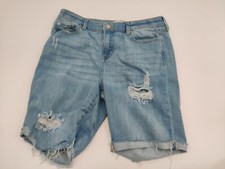 True Craft Womens Bermuda Denim Shorts Blue Distressed Stretch Size 11