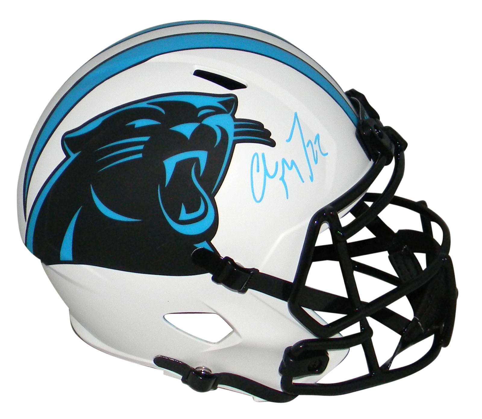 Christian McCaffrey Autographed Signed Carolina Panthers LUNAR FULL SIZE HELMET BECKETT 