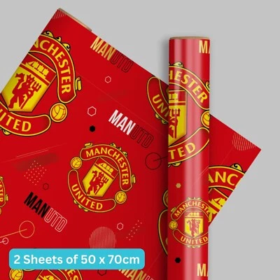 Birthday Wrapping Paper | Manchester United FC | 2 Sheets & 2 Tags | Gift Wrap