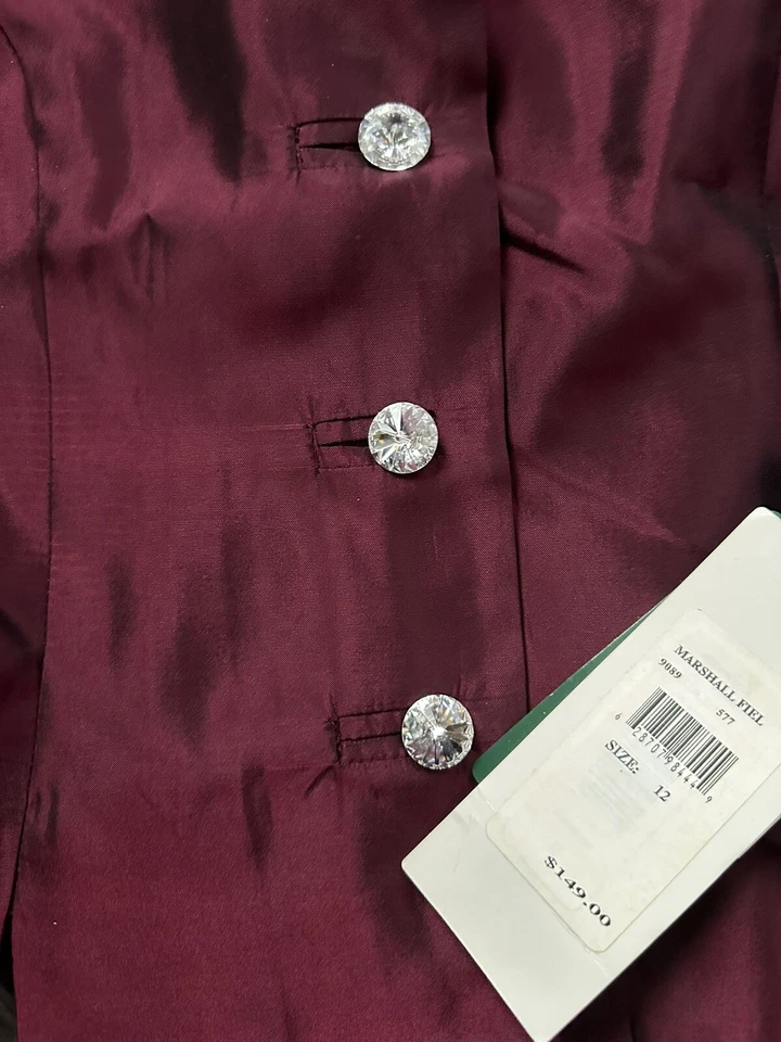 JS Collections Crystal Buttons Long Sleeve Evening Blouse, Maroon NEW ($145) - Image 2 of 4