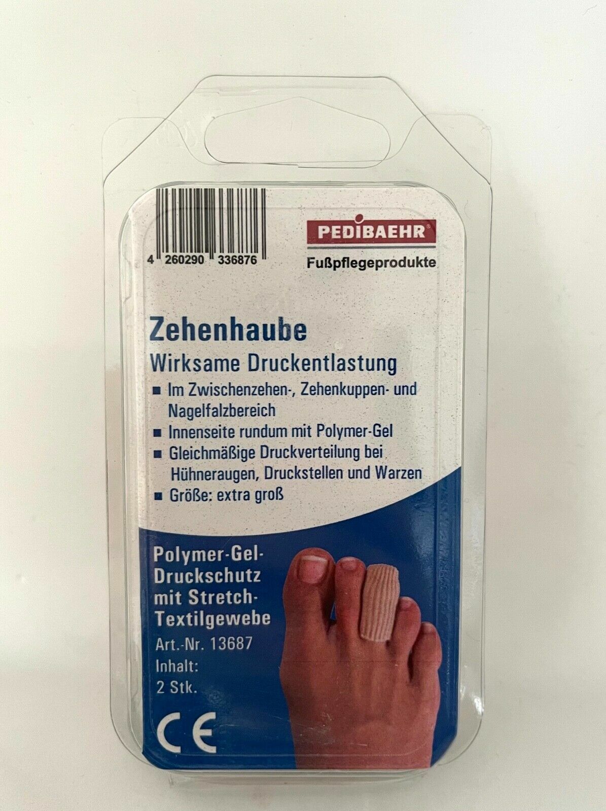 Pedibaehr Zehenhaube Polymer-Gel-Druckschutz - Extra Groß - 2 Stück