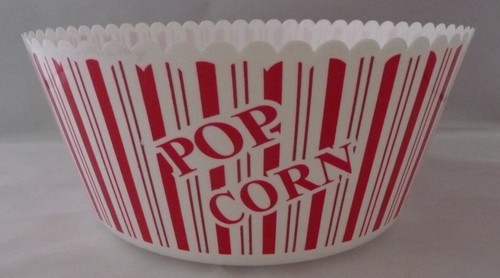 Regent Retro Striped Plastic Popcorn Bowl – 10" Round – Red & White – Reusable Movie Tub