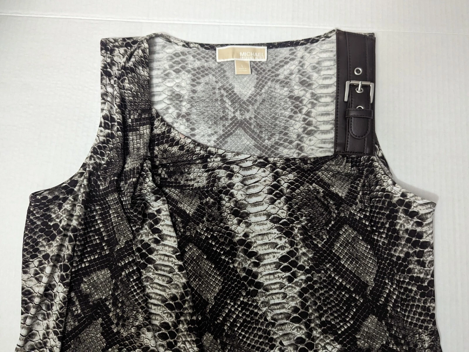 Abito drappeggiato asimmetrico Michael Kors marrone stampa pelle di serpente taglia L