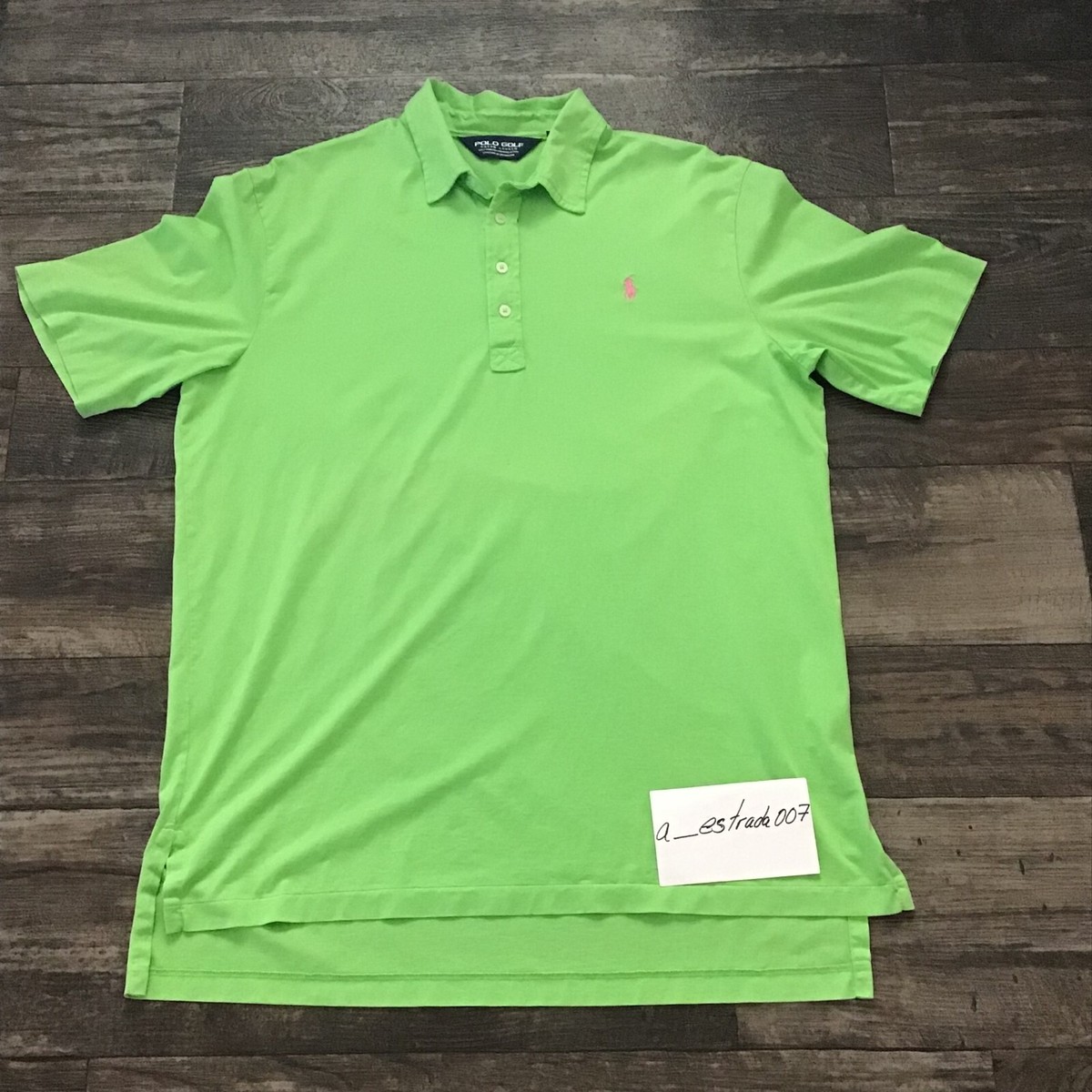 Ralph Lauren Green Neon Polo Shirt Adult Large Right & Front Pink