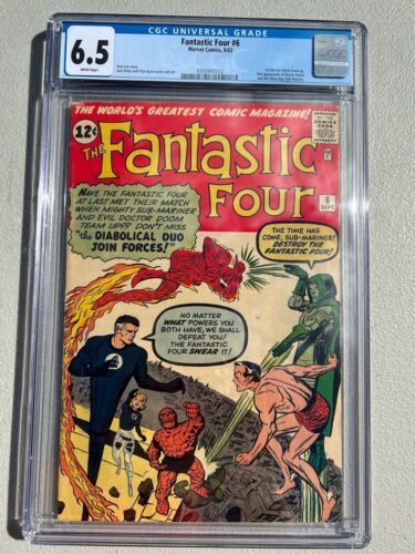 FANTASTIC FOUR 6 - CGC - F+ 6.5 - 2ND DOCTOR DOOM & SUB-MARINER (1962) - Picture 1 of 2
