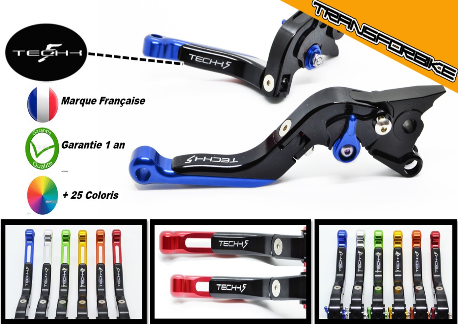Leviers racing TechK5 Buell noir bleu contre la fatigue des mains sur route