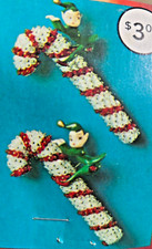 Walco 3420 PIXIE CANDY CANE Red/White Vtg Sequin Bead Christmas Ornament KIT