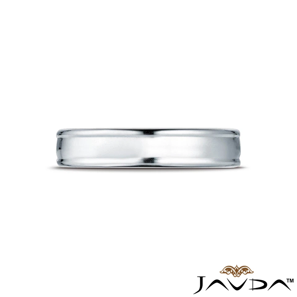 High Polished Carved Design 4mm Man Men's Women's Wedding Band White Gold Ring - Image 3 of 4