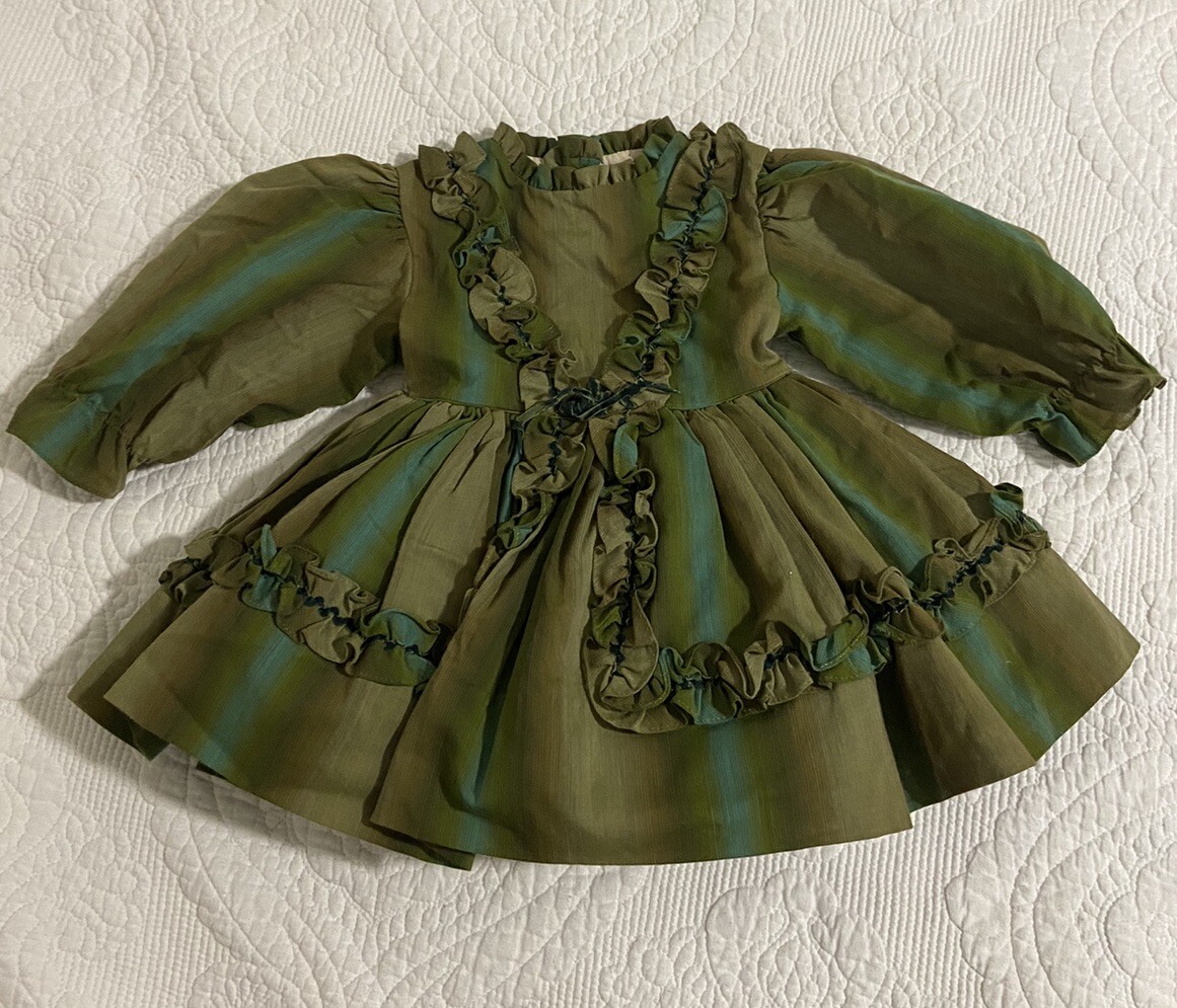 RARE 1960-70s Vintage Child's Full Circle Dress, Martha’s Miniature Ruffle Green
