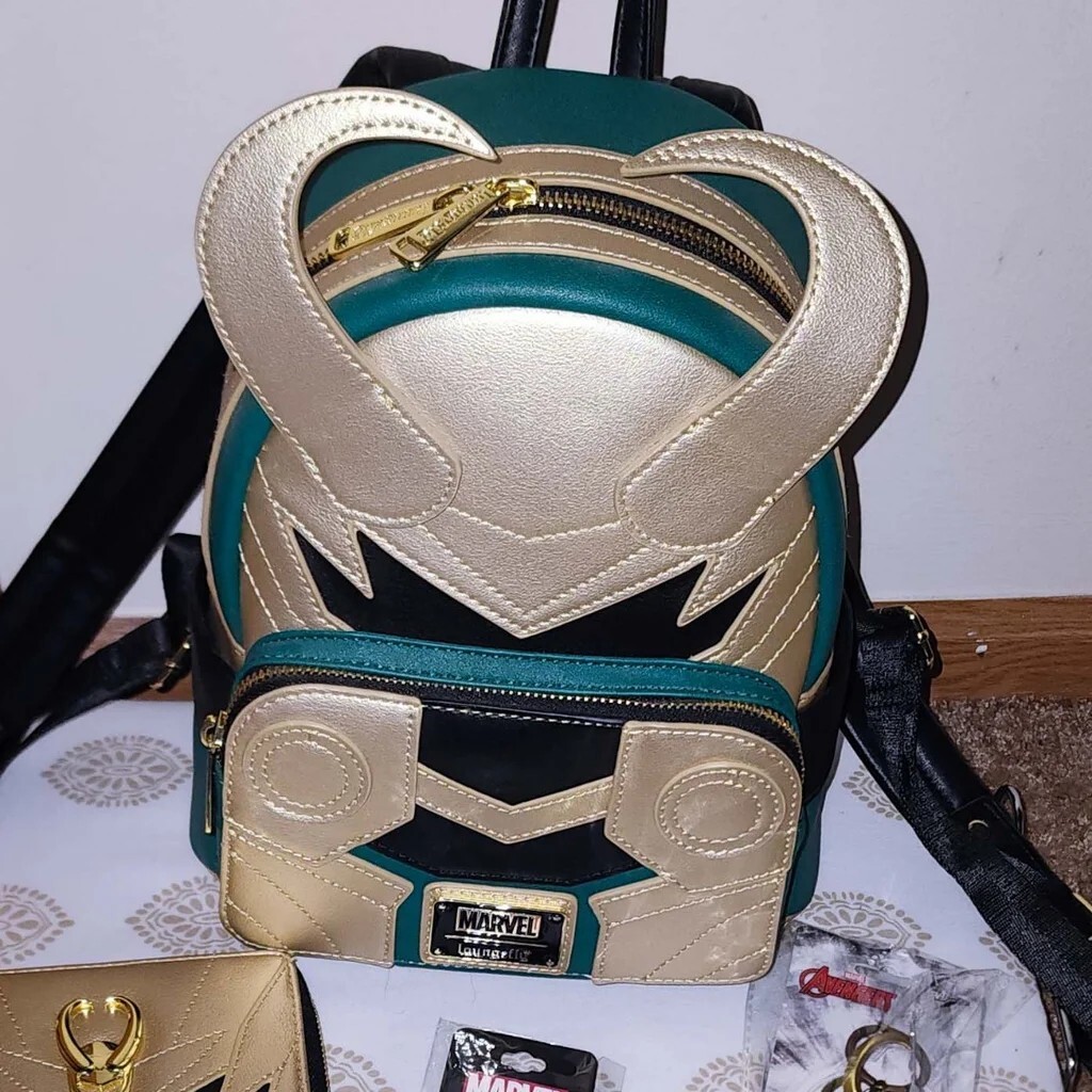 Loungefly Marvel Loki Leather Backpack, Mini - Green/Beige  display picture 2