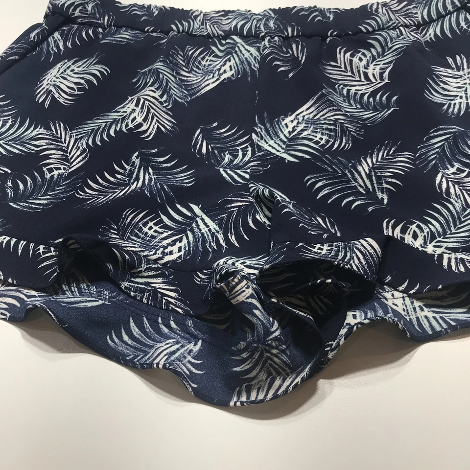 Maison Jules 短裤女式大号蓝叶印花热带波西米亚荷叶边下摆 — 第 4/4 张图片