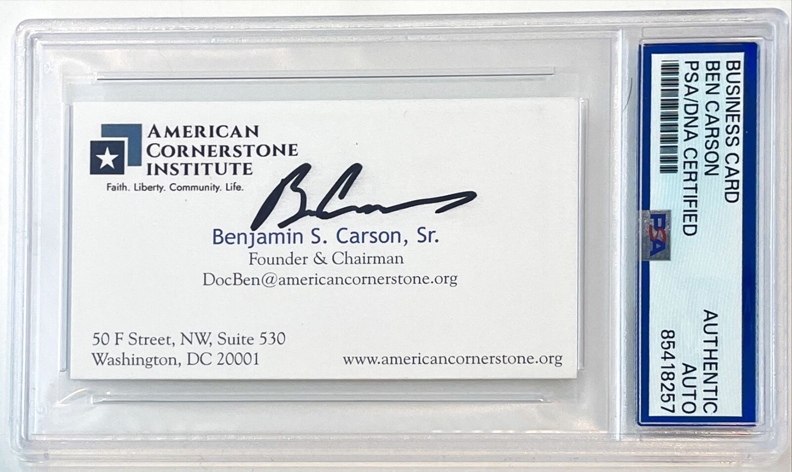 Ben Carson Autographed Signed Dr. Secretary Of Housing Auto Business Card PSA DNA 