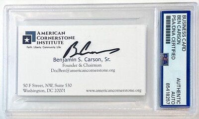 Dr. Ben Carson Secretary Of Housing Signed Auto Business Card PSA DNA