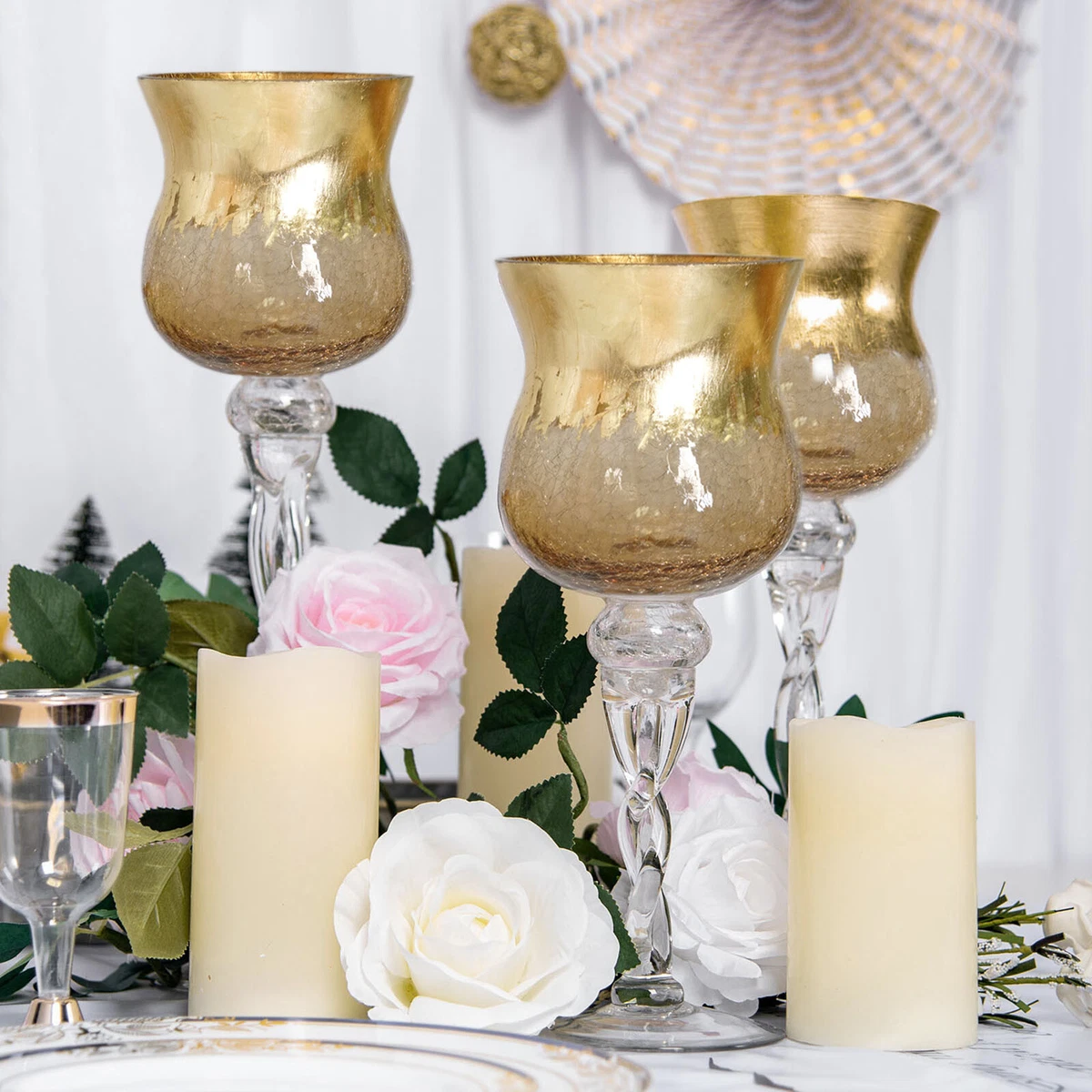 Gold glass hurricane clearance candle holder
