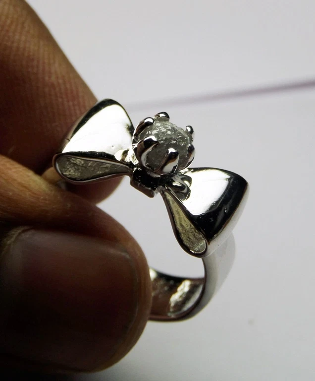 Anillo de diamantes en bruto gris natural de 0,80 quilates, anillo de diamant... - Imagen 3 de 4