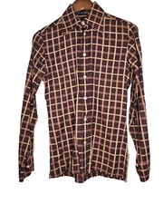 1970s De Noyer Brown Plaid Vintage Fitted Shirt Size 14.5