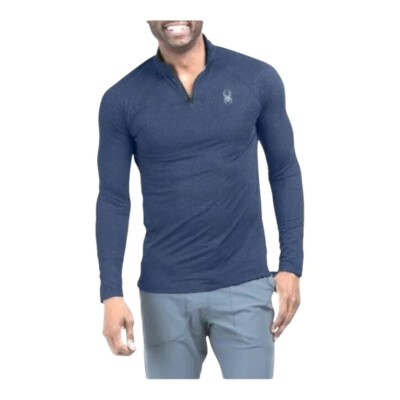 Spyder Active Men''s Moisture Wicking 4-Way Stretch 1/4 Zip Pullover Blue Size L