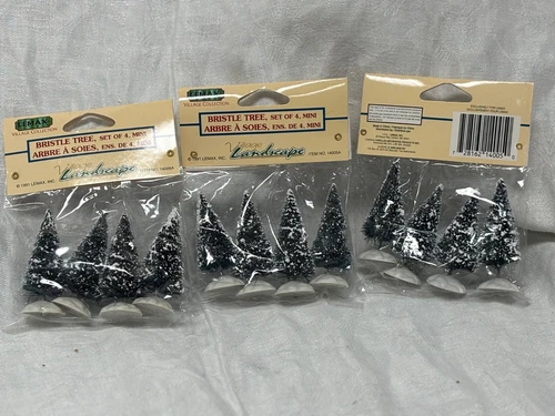 Vintage Lemax Christmas Village 2.5" Bristle Tree 14005 Set Of 4 NIP/3 Packs