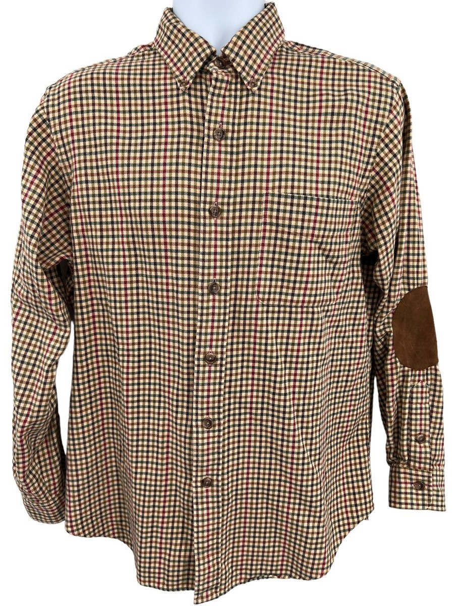 Polo Ralph Lauren Brown Plaid Button Shirt Leather Elbow Patches Mens Sz  Medium