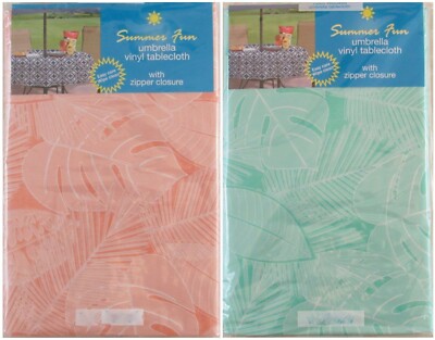 Two Tone Palm Leaves Vinyl Tablecloth w/Zipper Umbrella Hole Var Sizes/Colors