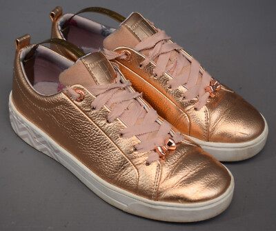 Ladies Ted Baker Kelleip Rose Gold Leather Trainers Size UK
