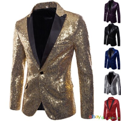 New Men Sequins Bling Tuxedo Suit Party Coat Blazer Gentleman Jacket One  Button