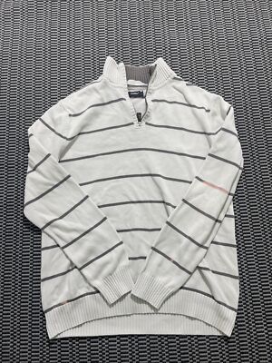 Celio Men 1/4 Zip pullover Sweater Size Large White/Gray all  Cotton