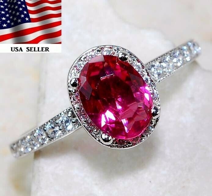 2CT Heat Treated Rubellite Tourmaline 925 Sterling Silver Ring Sz 6 &6-2