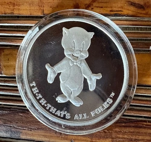 1990 Porky Pig Proof 50th 1oz Silver in case Warner Brothers by Rarities Mint