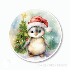 CHRISTMAS WATERCOLOR PENGUIN FAVORS SCRAPBOOK STICKERS HOLIDAY ENVELOPE SEALS