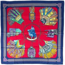 HERMES Scarf Carre 90 CUIRS DU DESERT Red Multicolor Silk Women's Made in France