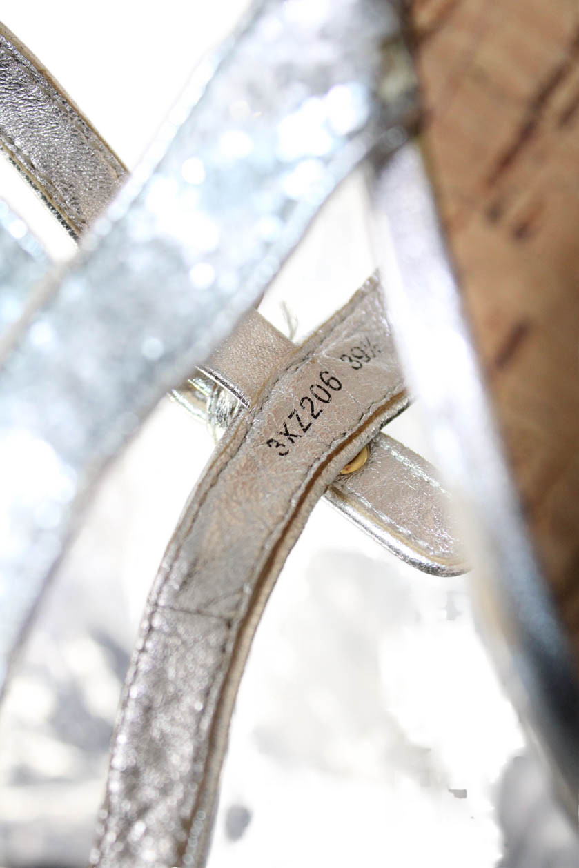 Prada Womens Open Toe Ankle Buckle Sparkly Wedge Heels Silver Tone Size 7 thumbnail 5