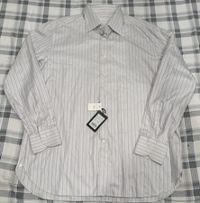 Ermenegildo Zegna Size 44 17 1/2 Button Up Shirt White Striped Long Sleeve NWT