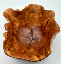 Handcrafted Natural Burl Wood Bowl Unique Organic Shape Hand Turned Boho Signed