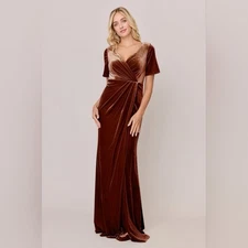 Revelry Giselle Velvet Dress in Rust size 6 Long Bridesmaid Dress