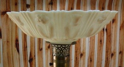 Heavy Torchiere Opaque White & Caramel Shade Embossed Art Deco for Floor Lamp