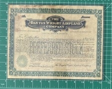 1917 ANTIQUE STOCK CERTIFICATE OF DAYTON-WRIGHT AIRPLANE CO Orville Wright RARE