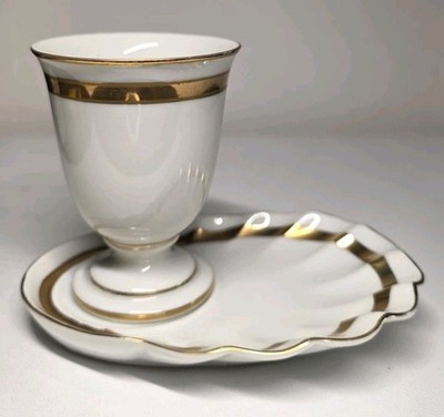 Vintage 19th-Century Porcelain Egg Cup and Saucer with Gold Trim