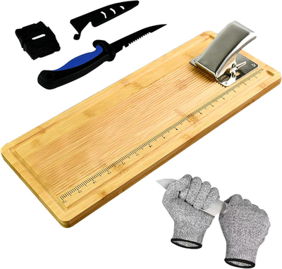 #ad #ad 18quot; Bamboo Fish Cleaning Board Kit Anti Slip Fish Cutting Board Set Fish Filet B $38.94