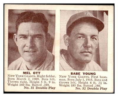 1941 DOUBLE PLAY # 31/32 MEL OTT BABE YOUNG EX+ 515865 (KYCARDS)